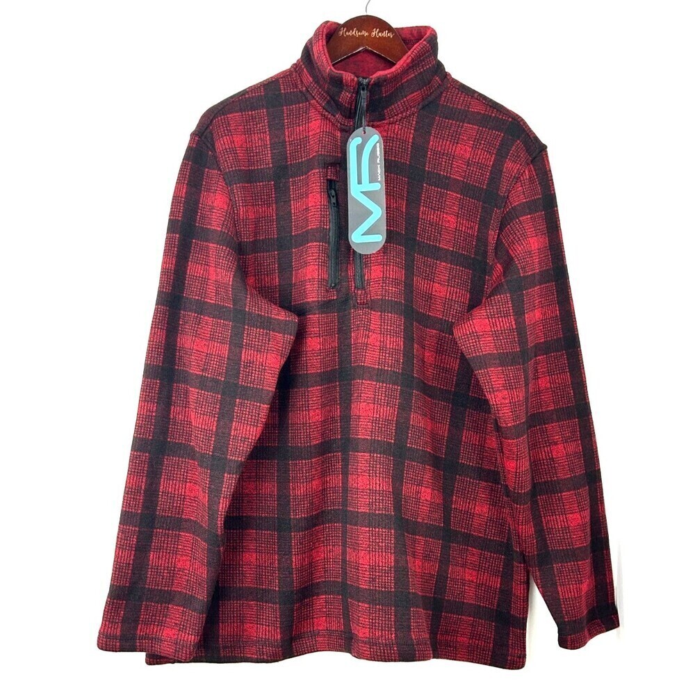 New Mack Russo Men Red Plaid Zip Up Fleece Pullover Sweater Shacket Sz XL 1081H4